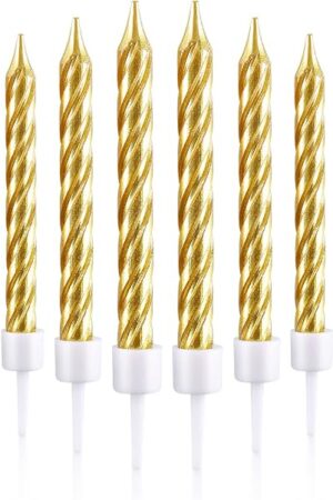 Blulu 50 Pieces Spiral Birthday Candles Metallic Cake Cupcake Candles for Birthday Wedding Party Decorations(Gold)