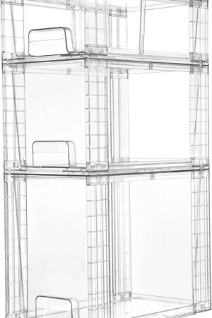 Vtopmart 3 Pack Clear Stackable Storage Drawers,Easy to Assemble Bathroom Organizers and Storage with handles,Plastic Drawers for Kitchen Pantry,Cabinet,Under Sink Organization