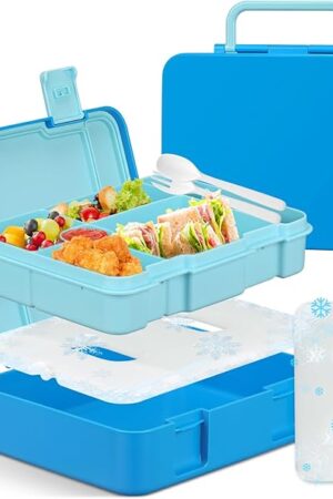 Chill Bento Lunch Box for Kids Adult with Ice Pack Keep Food Cold Fresh 5-Compartment Reusable Leak Proof Lunch Container for Girl Boy School Dishwasher & Freezer Safe