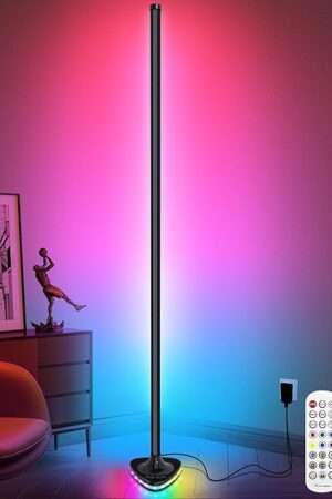 Corner Floor Lamp,Smart RGB LED Corner Floor Lamp with Luminous Base,21W 1800LM Super Bright Floor lamp with APP&Remote,LED corner Lamp with Music Sync&16 Million Color,Ambient Lighting-Black