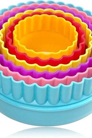 Cookie Biscuit Cutter Set, Two Side Cookie Cutters Plastic Set Multi-size Cake Fruit Vegetable Shapes Cutter Random color (Round Shaped, 6 Pack)