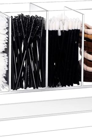 Yulejo Acrylic Makeup Organizer 4 Compartment for Cosmetics Cotton Balls Office Supplies