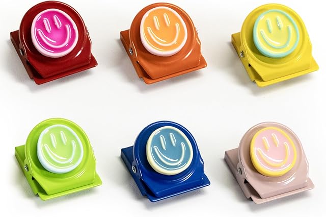 6Pcs Fridge Magnets Refrigerator Magnets, Colorful Resin Happy Faces Magnetic Clips for Whiteboard Locker Classroom Magnets Teacher Must Haves School Supplies Accessories