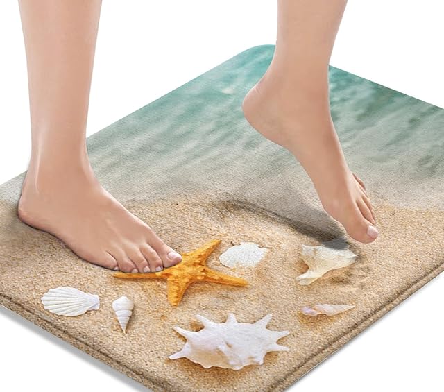 Britimes Bath Mat for Bathroom Beach Starfish Sea Shell Floor Mat 16x24 Inches for Kitchen Bedroom