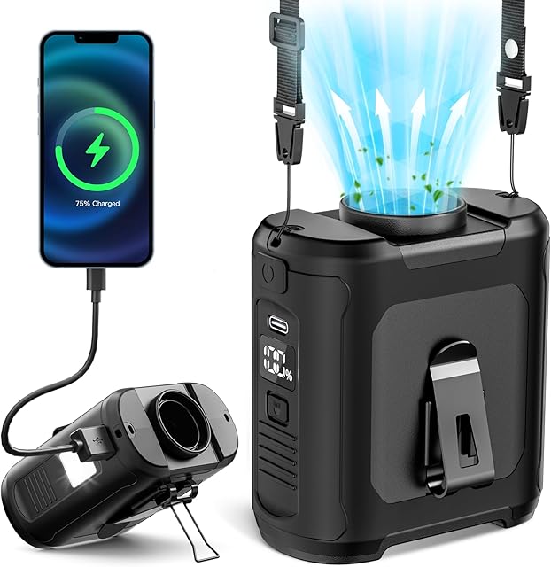 2025 Portable Personal Waist Fan &Neck Fan - Up to 40H Runtime 10000mAh Rechargeable Clip-On Fan, 16000RPM Brushless Motor, 5 Speeds Hands-Free Use, Personal Body Cooling for Camping/Worksites/Outdoor