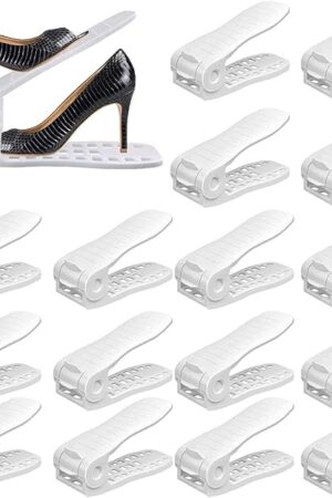 YIHATA Shoe Slots Organizer, Adjustable Shoe Stacker Storage Space Saver, Double Deck Shoe Rack Holder for Closet Organization, Thickening Quality Upgrade (16Pack, White)