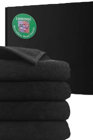 4Pcs Black Hand Towels Bathroom - Clean Face Towels Decoration Small Microfiber Washcloths Towel for Face Hand13.7 x29.5inch