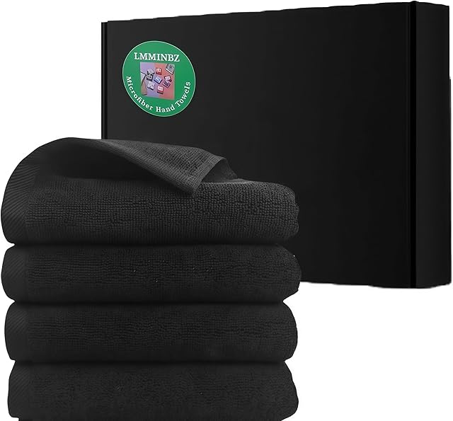 4Pcs Black Hand Towels Bathroom - Clean Face Towels Decoration Small Microfiber Washcloths Towel for Face Hand13.7 x29.5inch