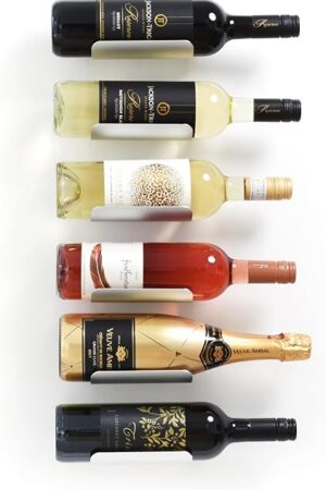 Wall Mounted Wine Rack Set – 6-Piece Aluminum Bottle Holders with Non-Slip Cork Pads for Secure Storage