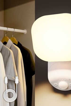 Closet Lights Battery Operated, Rechargeable Wall Lights, Motion Sensor Light Indoor LED Lamp with Remote, Magnetic Wireless 3Color Temperatures & Dimmable Light for Closet Porch Stairs Hallway Garage
