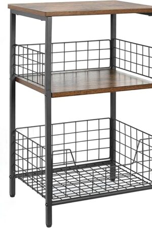 X-cosrack Side Table Small End Table Record Player Stand Night Stand, Rustic Brown & Black