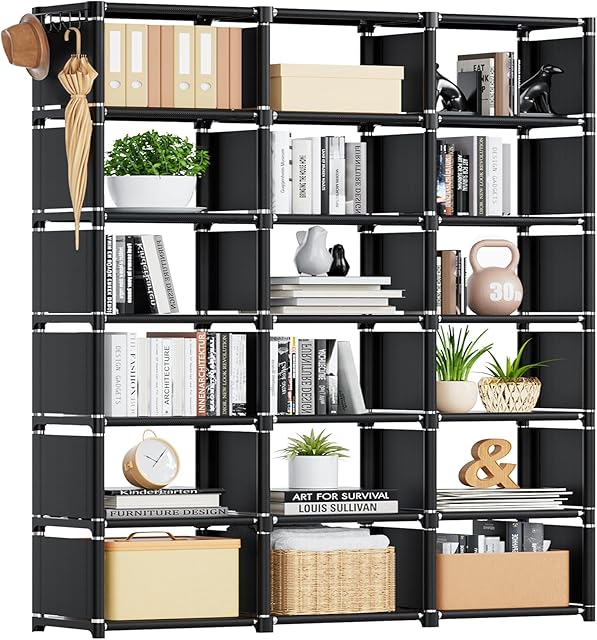Mavivegue Bookcase, 18-Cube Extra Large Book Shelf, DIY Cube Storage Organizer for Bedroom, Living Room, Home Office - Black