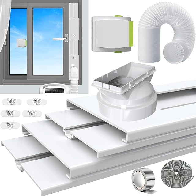 Aozzy portable air conditioner window kit with φ5.9"AC Exhaust Hose,Security Lock &weather stripping,Universal 5.1/5.9"Coupler,ac window seal kit for vertical/horizontal sliding window fit for midea