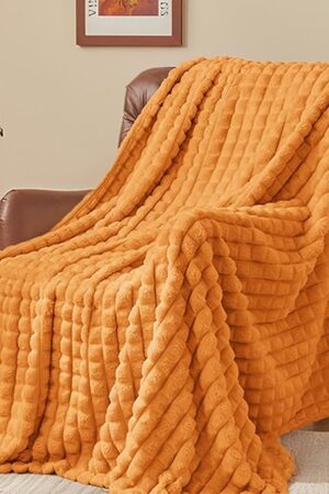 BEDELITE Fall Throw Blanket Fleece Blanket 3D Checkered Burnt Orange 50x60 inches