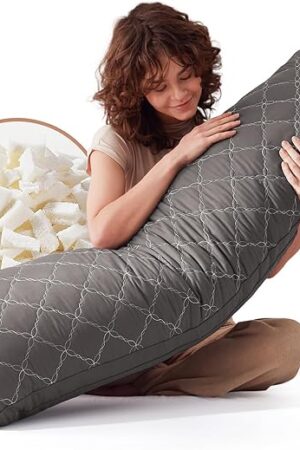 Decroom Memory Foam Body Pillow for Adults, Ultra-Soft Full Body Pillow with Diamond Quilted Cover, Support for Side Sleepers - Machine Washable, 20x54 Inch, Dark Gray