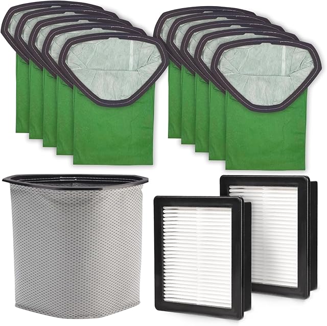 6QT Kit – Compatible for ProTeam Vacuum Parts – Includes 10 Units Vacuum Bags, 1 Cloth Vacuum Bag, 2 Filters – Compatible with Pro Team Vacuum Parts & Accessories