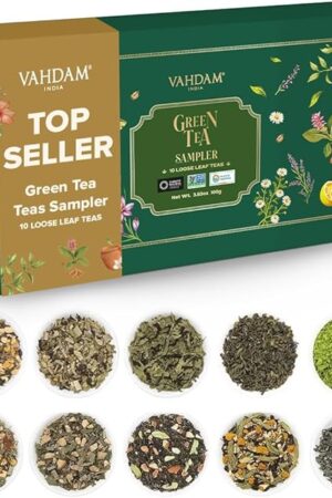 VAHDAM, Assorted Green Tea Loose Leaf Tea Gift Set (10 Flavors) Gift Ideas for Women & Men | Exotic Himalayan Green Tea Blends | Resealable Ziplock Pouch | Gifts for Him/Her