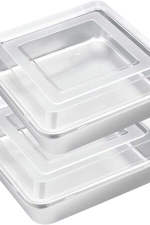 8 x 8-Inch Baking Pan with lid, E-far Square Cake Brownie Baking Pans Stainless Steel Bakeware Set of 2, Non-toxic & Healthy, Easy Clean & Dishwasher Safe - 4 Pieces(2 Pans + 2 Lids)
