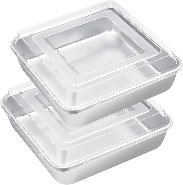 8 x 8-Inch Baking Pan with lid, E-far Square Cake Brownie Baking Pans Stainless Steel Bakeware Set of 2, Non-toxic & Healthy, Easy Clean & Dishwasher Safe - 4 Pieces(2 Pans + 2 Lids)
