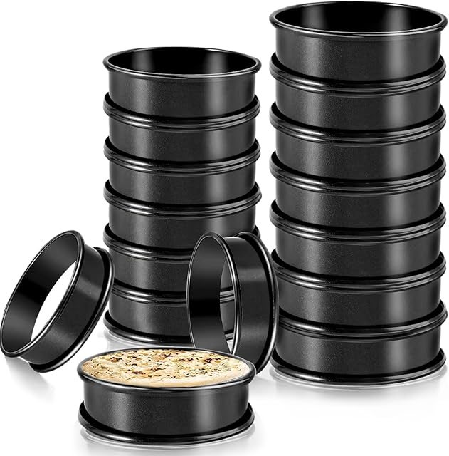 Crumpet Rings, 16Pack Nonstick English Muffin Ring, Outer diameter 4 Inch+3.3Inch Upgrade Stainless Steel Double Rolled Tart Rings. More Convenient to Take the Food of The Bakery Ring Mold.