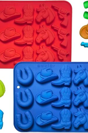 2Pcs Cowboy Chocolate Candy Molds - Cowboy Hat Boot, Horse Saddle Shape Silicone Candy Molds Western Themed Party Baking Mold Jello Ice Cube Candle Mold for Cupcake Cakesicle Decorations