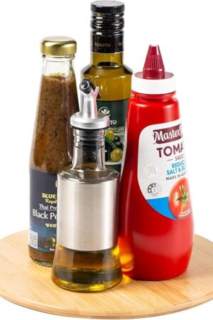 10 Inch Bamboo Wood Lazy Susan Organizer for Cabinet, HENABLE Lazy Susan Spice Rack Turntable Organizer for Pantry, Dining Table, Kitchen, Countertop, Cupboard, Refrigerator, Home Decor