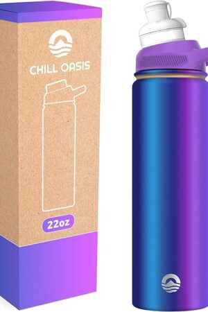 Chill Oasis Water Bottle | Compatible With Popular Flavor Cartridges | BPA Free, Leak Proof, Double-Walled Vacuum Insulated Stainless Steel, and Dishwasher Safe | Cold for 24 Hours (Aura, 22oz)