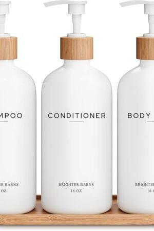 White Shampoo and Conditioner Dispenser Set by Brighter Barns - Shower Dispenser - Shampoo Conditioner Body Wash Dispenser with Pump - Shower Soap Dispenser for Bathroom Decor, Hotel, Airbnb (White)