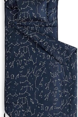 Wake In Cloud - Cot Nap Mat with Pillow and Blanket, for Toddler Kids Boys Girls in Daycare Kindergarten Preschool Pre K with Elastic Corner Straps, Spaces Stars Planet Galaxy, Navy Blue