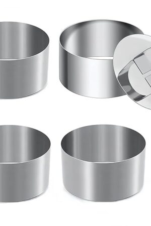 4 Pcs Round Ring Mold for Cooking,Stainless Steel 3 inch Food Molds with 1 Pusher for Cake Dessert Mousse Tuna Tartare