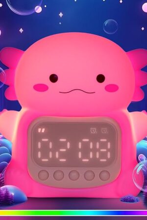 Axolotl Alarm Clock with Night Light for Kids, Rechargeable Silicone Lamp Time to Wake Clock，Cute Animal Tabletop Lamp, Perfect Sleep Companion for Boys Girls