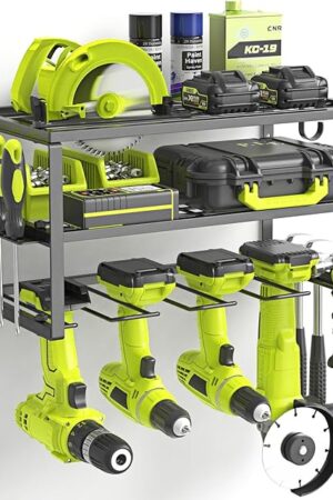 Wall Mounted Power Tool Organizer, Heavy Duty Iron 3 Layers Storage Rack, Matte Black