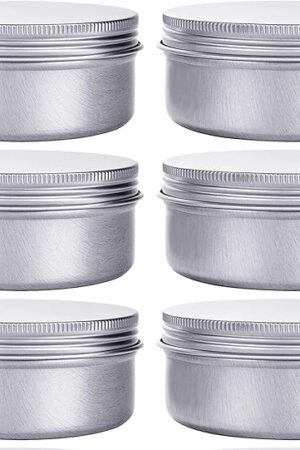 6 Ounce Aluminum Cans 180 mL Screw Lid Metal Storage Tins Containers for Storing Spices, Candies, Lip Balm, Candles, 6 Pcs.