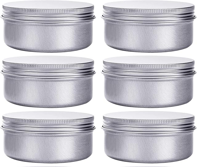 6 Ounce Aluminum Cans 180 mL Screw Lid Metal Storage Tins Containers for Storing Spices, Candies, Lip Balm, Candles, 6 Pcs.