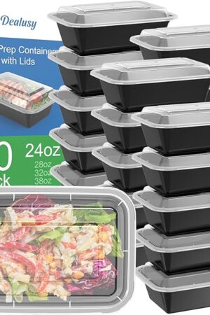 50 Pack (100-Piece) 24 oz Meal Prep Containers Reusable with Lids, Sturdy Leakproof & Food Safe, Microwave, Freezer, Dishwasher Safe Prep Containers, To Go Take Out Plastic Food Storage