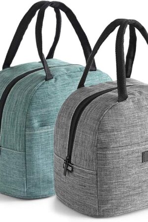 2PCS insulated Tote Lunch Bags, Freezable School kids lunch bag, Leakproof Lunch Box For Work, Women, Men, Teens, boys, girls (Gray, Green)