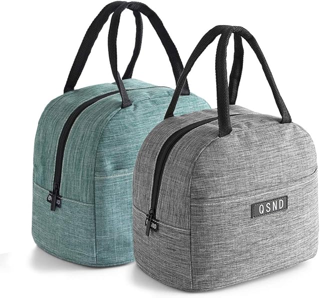 2PCS insulated Tote Lunch Bags, Freezable School kids lunch bag, Leakproof Lunch Box For Work, Women, Men, Teens, boys, girls (Gray, Green)