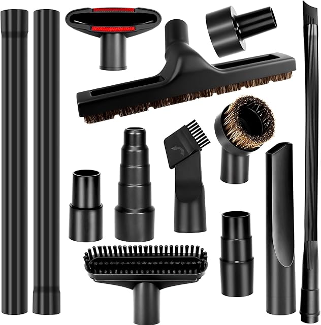 13Pcs Universal Vacuum Attachments for Shop Vac Accessories, Shop Vacuum Wet and Dry Attachments Kit with Hair Brush Extension for 1 1/4 Vacuum Hose Adapter