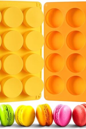 2 Pcs Oreo Chocolate Cookie Silicone Molds, 12-Cavity Round Silicone Mold, Baking Mold for Oreo, Chocolate, Cookie, Candy, Mini Cake, Jelly (Orange + Yellow)