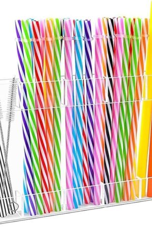 9.8?Large Acrylic Straw Holder for Cabinet Door - Reusable Tumbler Straw Organizer Storage Rack for Counter Cupboard Door Mounted (Transparent),Space Saving Kitchen Accessories Container