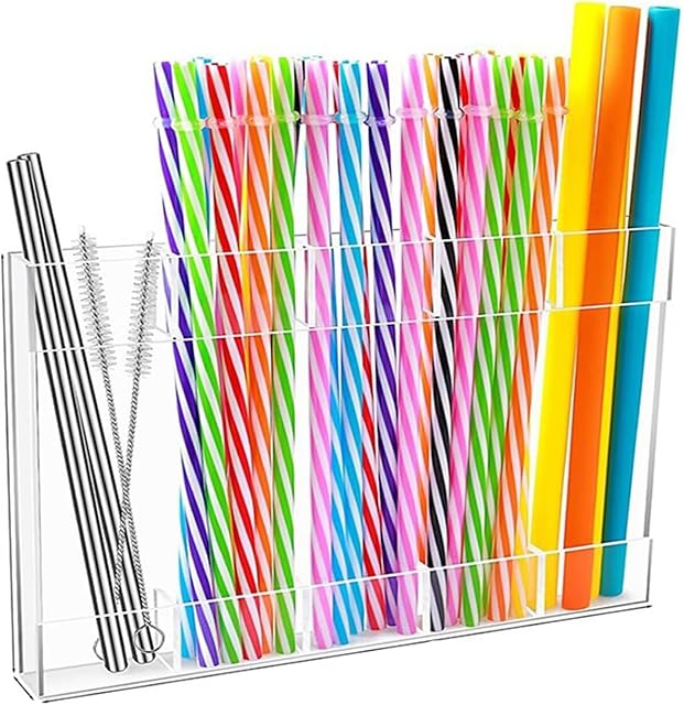 9.8?Large Acrylic Straw Holder for Cabinet Door - Reusable Tumbler Straw Organizer Storage Rack for Counter Cupboard Door Mounted (Transparent),Space Saving Kitchen Accessories Container