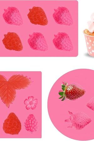 3Pcs Strawberry Silicone Mold Flowers 3D Strawberry Fondant Mold for DIY Cupcakes Fruit Gummies Chocolate Jelly Cookies Dessert