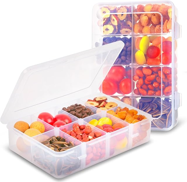 AQSXO 2 Pcs Snack Boxes 8 Compartments Snack Containers Reusable Meal Prep Lunch Containers., Transparent