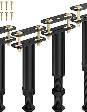 6 Pcs Adjustable Height Bed Support Legs 7.08-12.5 inch with Locking Ring, Bed Frame Center Support Legs for Bed Frame/Bed Center Slat/Furniture, Bed Legs Replacement Bed Slats Support Legs