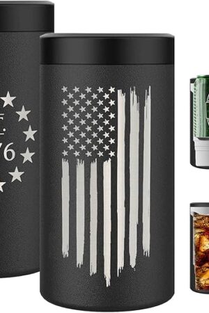 American Flag 4 in 1 Insulated Can Cooler, Fits Most Bottles & Cans Universal Can Cooler - American Flag Gift | Flag 4 in 1 Can Cooler