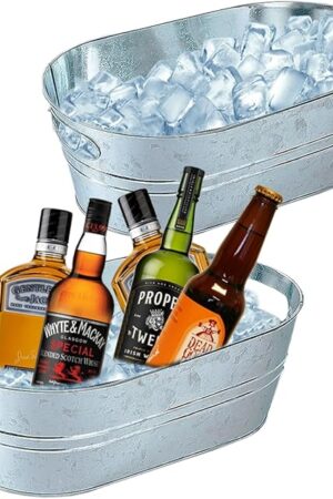2 Pack Galvanized Tub Ice Bucket Large Metal Drink Buckets for Parties Beer Beverage Tub with Carry Handles for Champagne Cocktails Wine Cooling for Mimosa Bar Supplies 3 Gallon