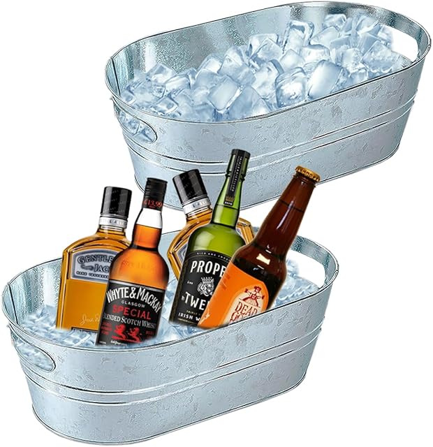 2 Pack Galvanized Tub Ice Bucket Large Metal Drink Buckets for Parties Beer Beverage Tub with Carry Handles for Champagne Cocktails Wine Cooling for Mimosa Bar Supplies 3 Gallon