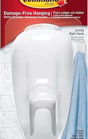 Command Bathroom Wall Hook with Water-Resistant Adhesive Strips, Bathroom Organizer for Hanging Bath Towels and Loofahs, 1 Shower Hook with 2 Command Strips