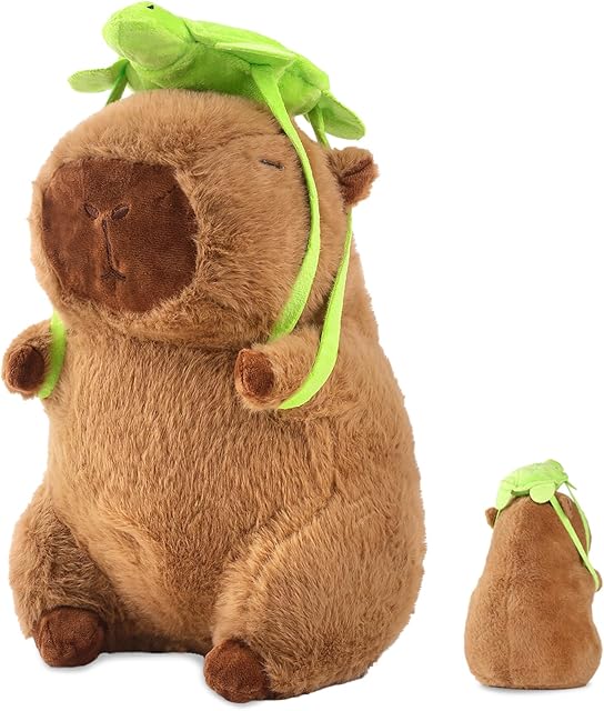 Capybara Plush With Turtle Backpack - Cute Stuffed Animal Kawaii Plush Pillow - Birthday Gift for Kids Boys Girls 12 Inch