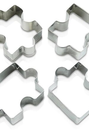 4Pcs Puzzle Cookie Cutter Set - Puzzle Piece Fondant Cutter Stainless Steel Clay Cutters Fondant Biscuit Cutters Tool for Baking Cutting Shapes - Small Cookie Cutters for Baking Birthday Decoration